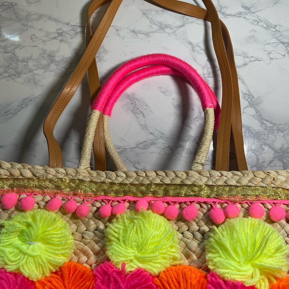 Emma Lomax Ice Cream Pom Pom Straw Tote Bag - Picture 15 of 16